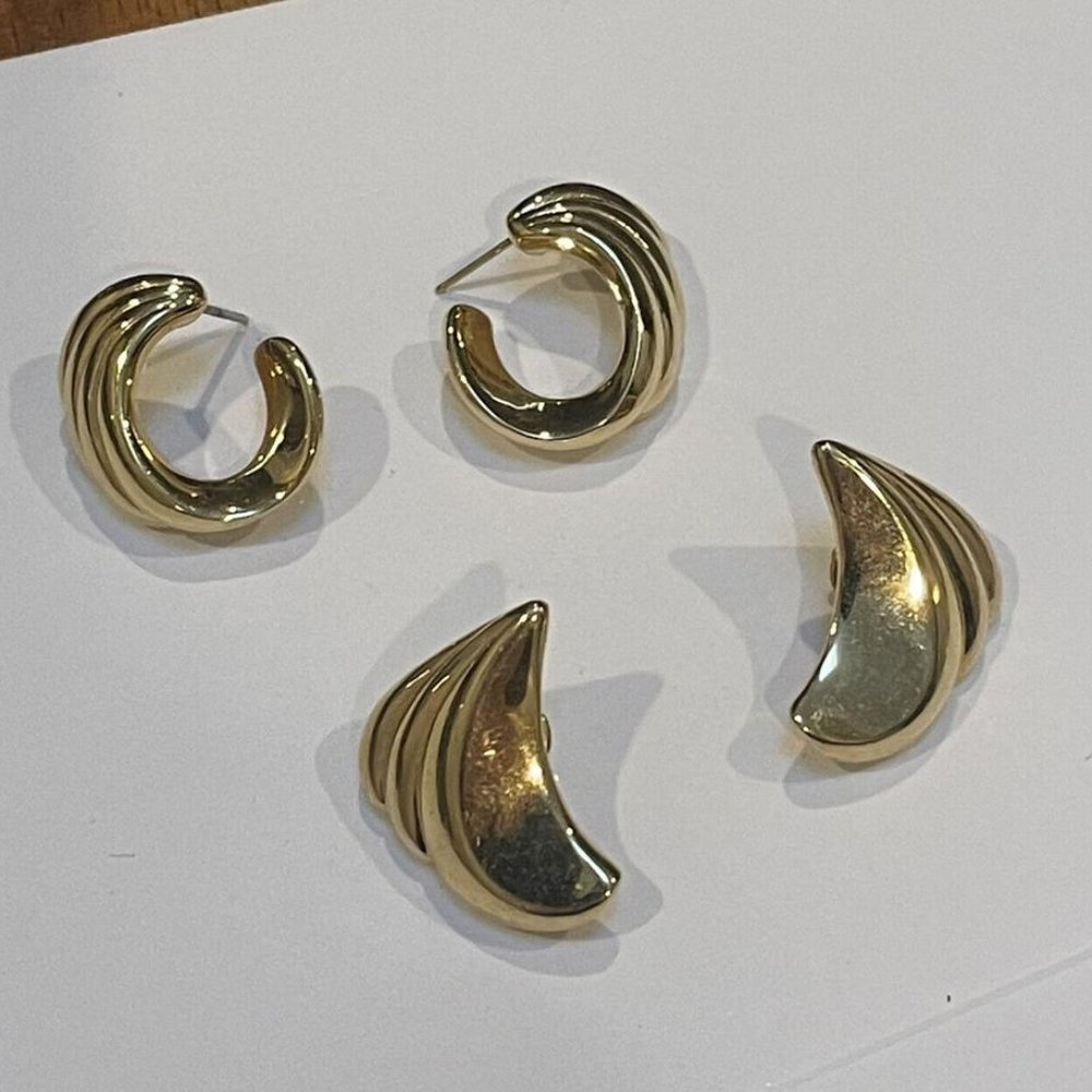 Lot Of 2 Signed Monet Gold Tone Costume Earrings Pierced Mix